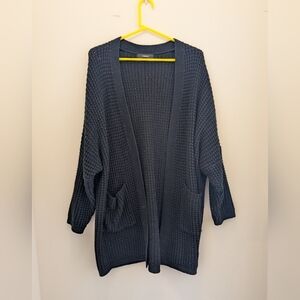 Oversized Knit Cardigan With Pockets Black 2xl